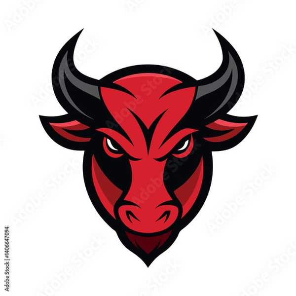 Fototapeta Bull head logo stylized sharp lines bold colors. 