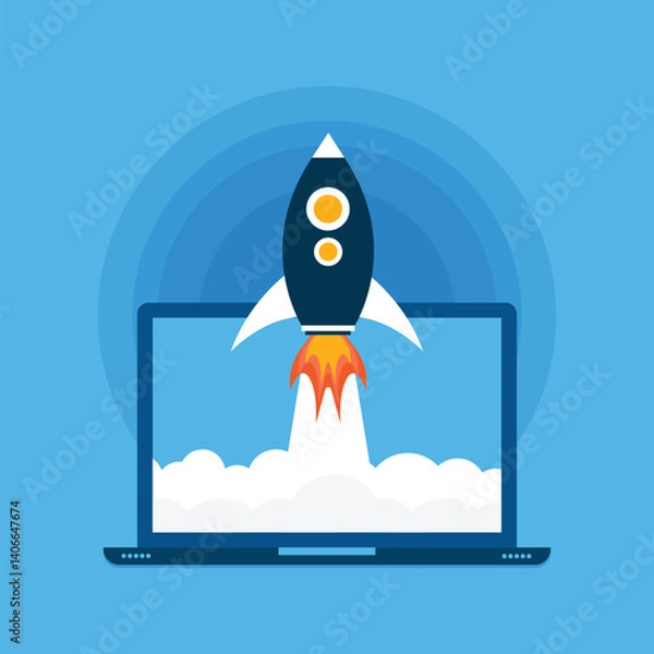 Fototapeta Rocket launch from laptop screen
