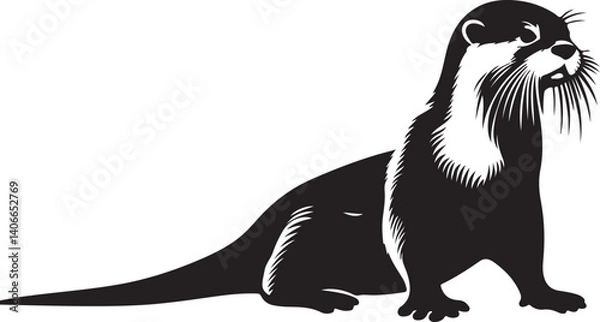 Fototapeta otter silhouette, otter line art black white vector illustration