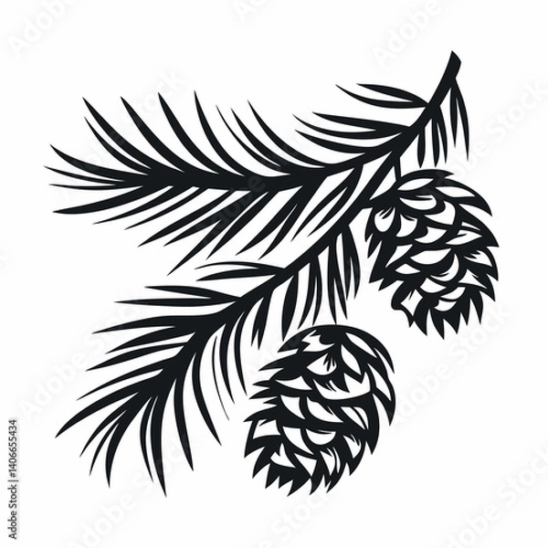 Fototapeta Tattoo-style-pine-branch-with-needles-and-cone 
