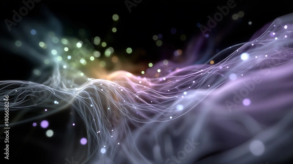 Fototapeta Colorful glowing nodes interconnected cosmos graphic