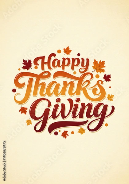 Fototapeta Retro-style "Happy Thanksgiving" message with leaf accents.