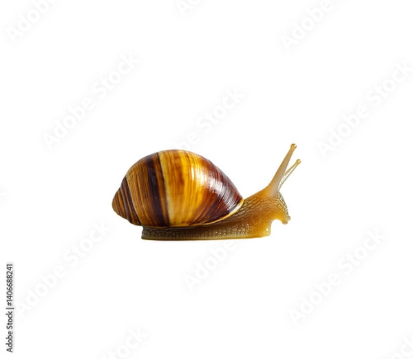 Fototapeta A cute little snail crawling on its shell, against on Png Format and Transparent Background