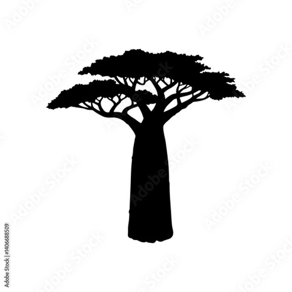 Obraz Baobab Tree silhouette icon vector flat design.