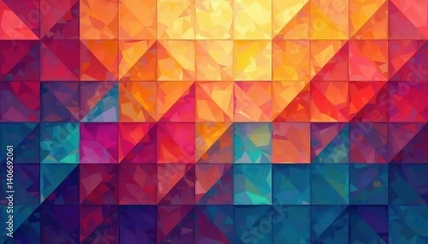 Fototapeta Abstract geometric tile, digital illustration, vector, vibrant, color