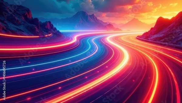 Obraz Abstract swirls of vibrant color creating a dynamic race track pattern , energy, competition, wave