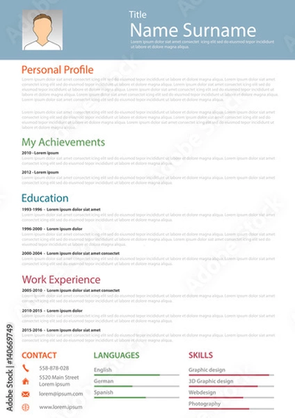 Obraz Professional resume cv structured template
