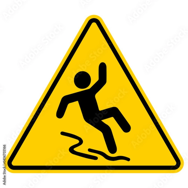 Fototapeta Caution sign slipping hazard icon wet floor falling warning symbol
