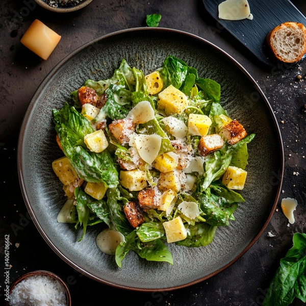 Obraz bright realistic photo of a plate with caesar salad