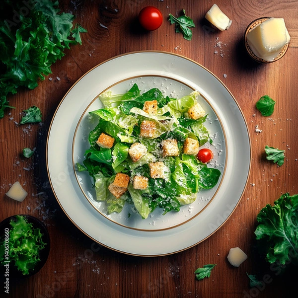 Obraz bright realistic photo of a plate with caesar salad