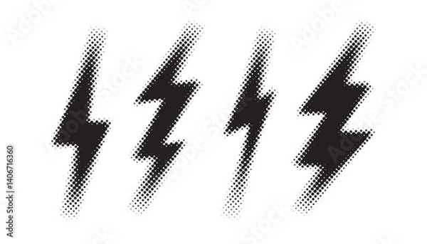 Fototapeta Halftone grunge lightning bolts set. black dotted flash thunderbolt. dotted thunder bolt symbol collection