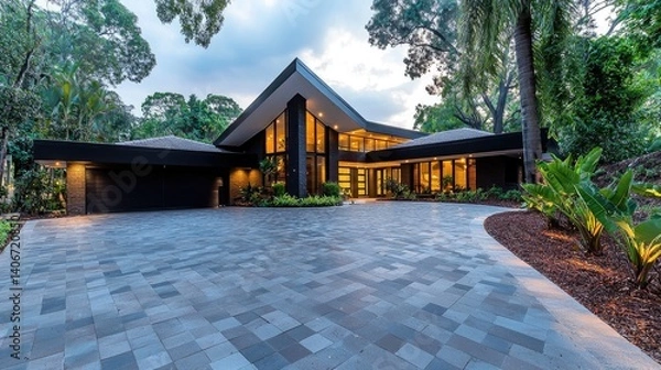 Obraz Modern architectural home design luxurious spacious residence exterior