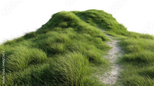 Fototapeta Photorealistic Grassy Hill with Small Pathway Transparent Background