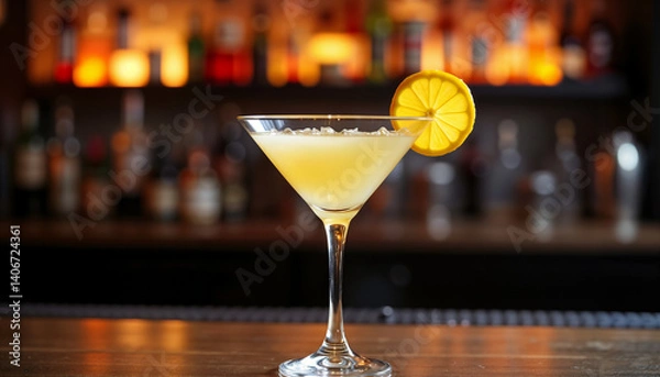 Fototapeta Refreshing Yellow Cocktail with Lemon Garnish