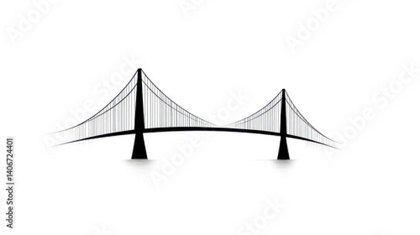 Obraz Minimalist suspension bridge connecting two sides over white background