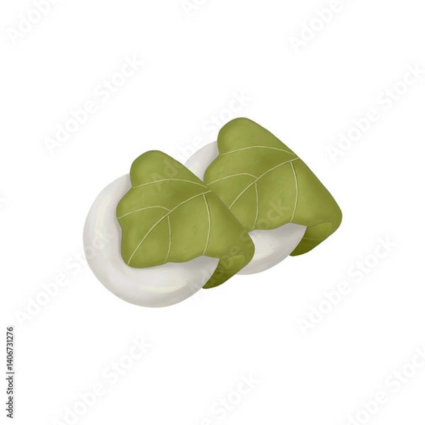 Obraz つるつるもちもちで美味しそうな柏餅のイラスト（複数）、端午の節句、こどもの日