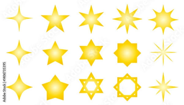 Fototapeta A pop and cute set of various stars and glitter