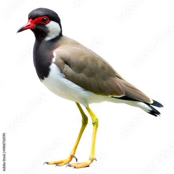 Fototapeta Red wattled lapwing standing in a studio setting isolated on transparent background