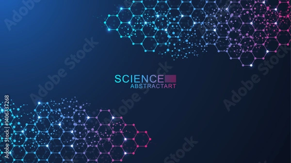 Fototapeta Health care abstract background with hexagons, lines and dots. Medical innovation banner template concept. Biology and pharmaceutical technology background. Vector illustration.