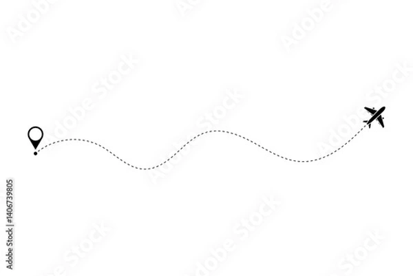 Obraz Route icon - two points with dotted path and location pin. Route location icon two pin sign and dotted line.