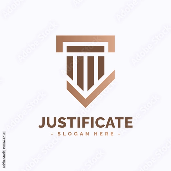 Fototapeta Justification logo design template. Pillar check mark logo vector