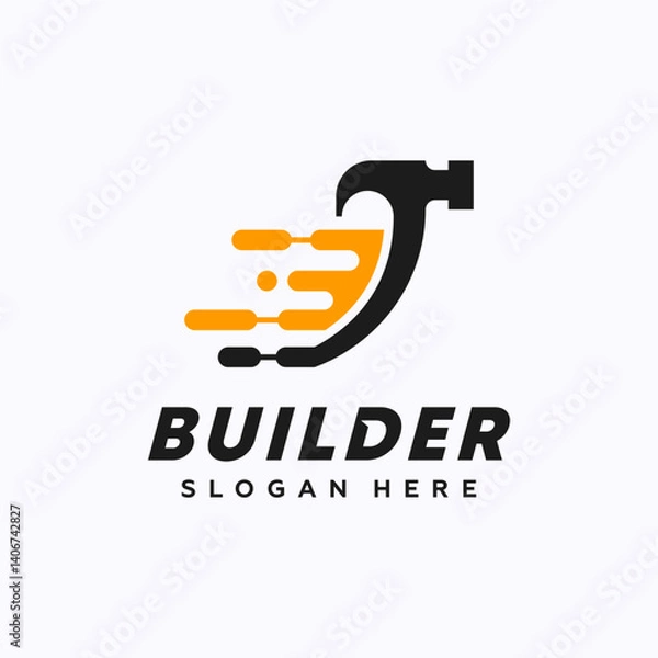 Obraz Fast Hammer Technology Logo Vector. Home Repair Logo Template