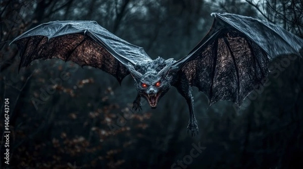 Fototapeta Jersey devil haunting the dark forest creature encounter mysterious night eerie atmosphere frightening view