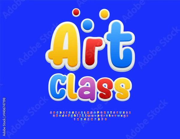 Obraz Vector Creative logo Art Class. Bright Joyful Font. Festive Colorful Alphabet Letters and Numbers