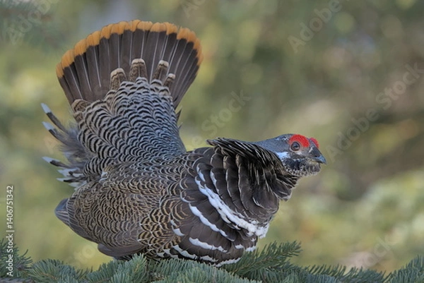 Fototapeta A Spruce Grouse displays in an Alaskan forest