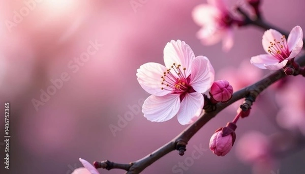 Fototapeta Delicate pink sakura blossoms, intricate branch pattern, cherry blossom, wallpaper