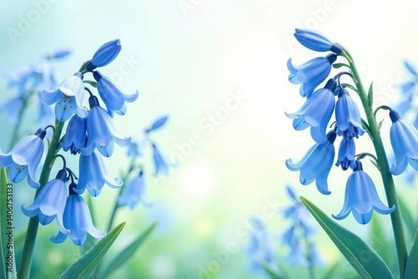 Fototapeta Delicate watercolor bluebells form a soft, repeating pattern , flowers, art, pastel