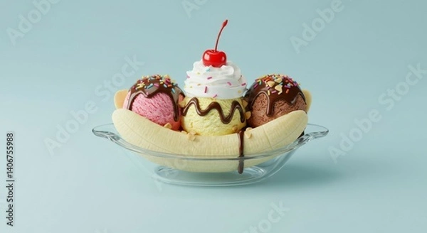 Fototapeta Ice Cream Sundae with Banana and Toppings