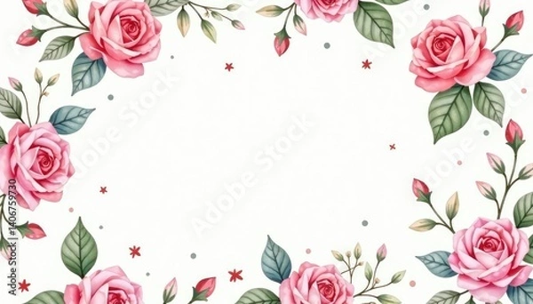 Obraz Delicate watercolor roses, leaves, and buds in pastel hues form a repeating floral pattern , design element, repeating