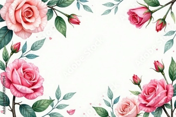 Obraz Delicate watercolor roses, leaves, and buds in soft pastel hues , seamless pattern, leaves, pretty
