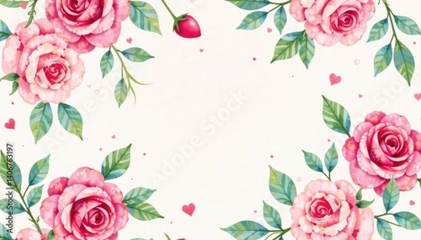 Obraz Delicate watercolor roses repeat in a soft, romantic pattern , delicate, leaf