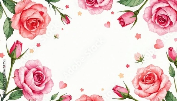 Obraz Delicate watercolor roses repeat in a soft, romantic pattern , design, background, repeat