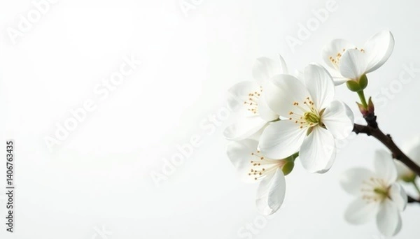 Obraz Delicate white blossoms against pure white background, delicate, close-up, spring