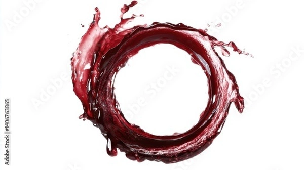 Fototapeta Dynamic red liquid splashes upward, creating an artistic circular shape. The bright white background enhances the vivid color, highlighting the movement and energy of the liquid flow