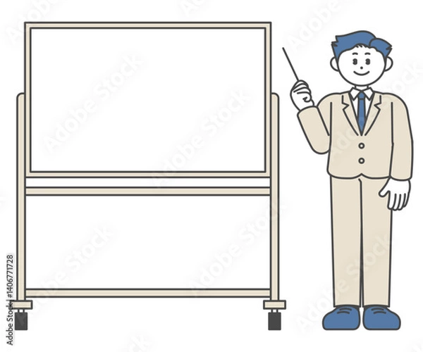 Obraz ホワイトボードの前で説明するスーツ姿の男性