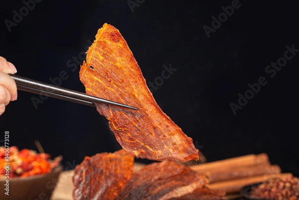 Obraz Pork crisps are placed on a wooden table