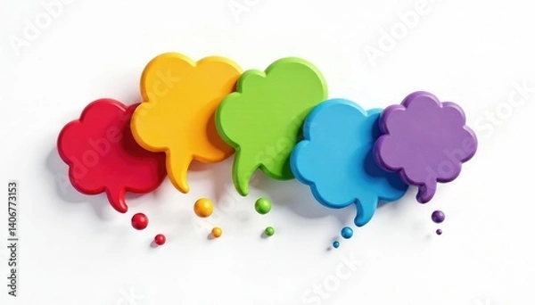 Obraz Floating colorful thought bubbles, pure white backdrop, communication, thought