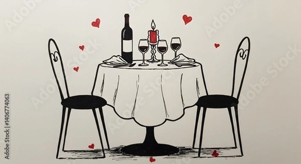Obraz Romantic Dinner Table Illustration for Two