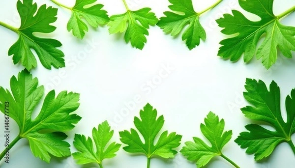 Obraz Fresh parsley leaves arranged in a decorative pattern , design, garden