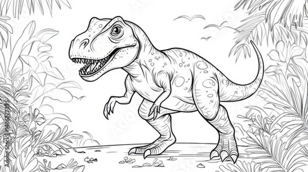 Fototapeta Dinosaur Illustration in Jungle Scene