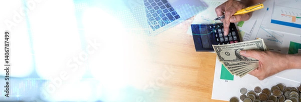 Obraz Investor businessman hand touch on tablet and access to private banking account application.