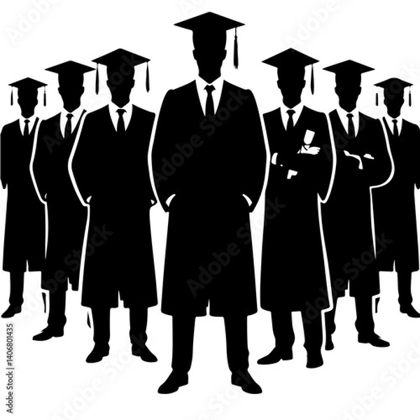 Fototapeta set of a graduates silhouette
