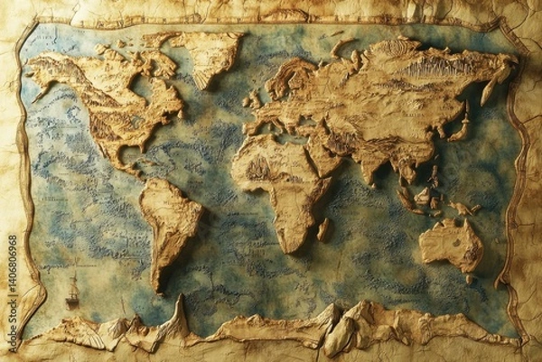 Fototapeta ancient map of the present world
