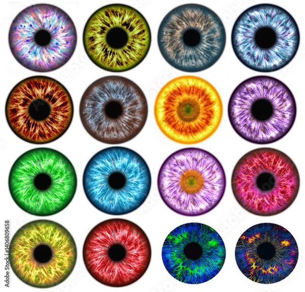 Fototapeta A collection of Illustrations of the human iris. Creative graphic design digital artwork