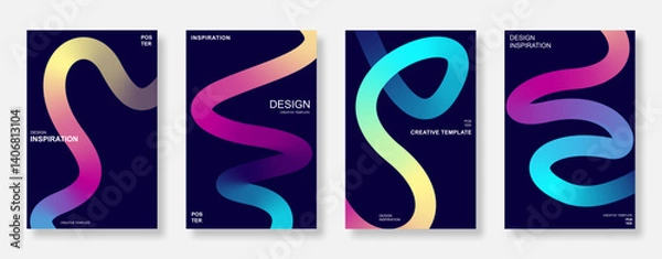 Fototapeta Abstract gradient line wave poster background set. Minimalist and futuristic book cover with wavy lines. Suitable for banner and flyer template design
