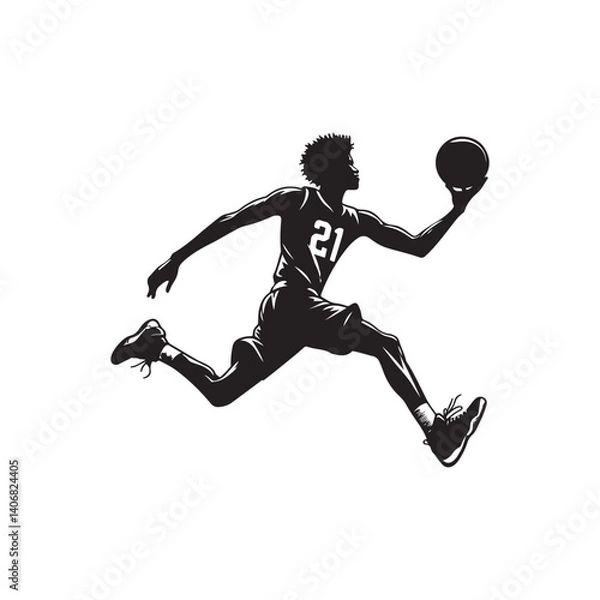 Fototapeta sports uniform basketball player jumping stylized vector silhouette in scoring the ball to the net